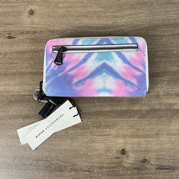 Aimee Kestenberg Leather Zip It Up Continental Wallet Tie Dye Colorful Pocket - Picture 4 of 16